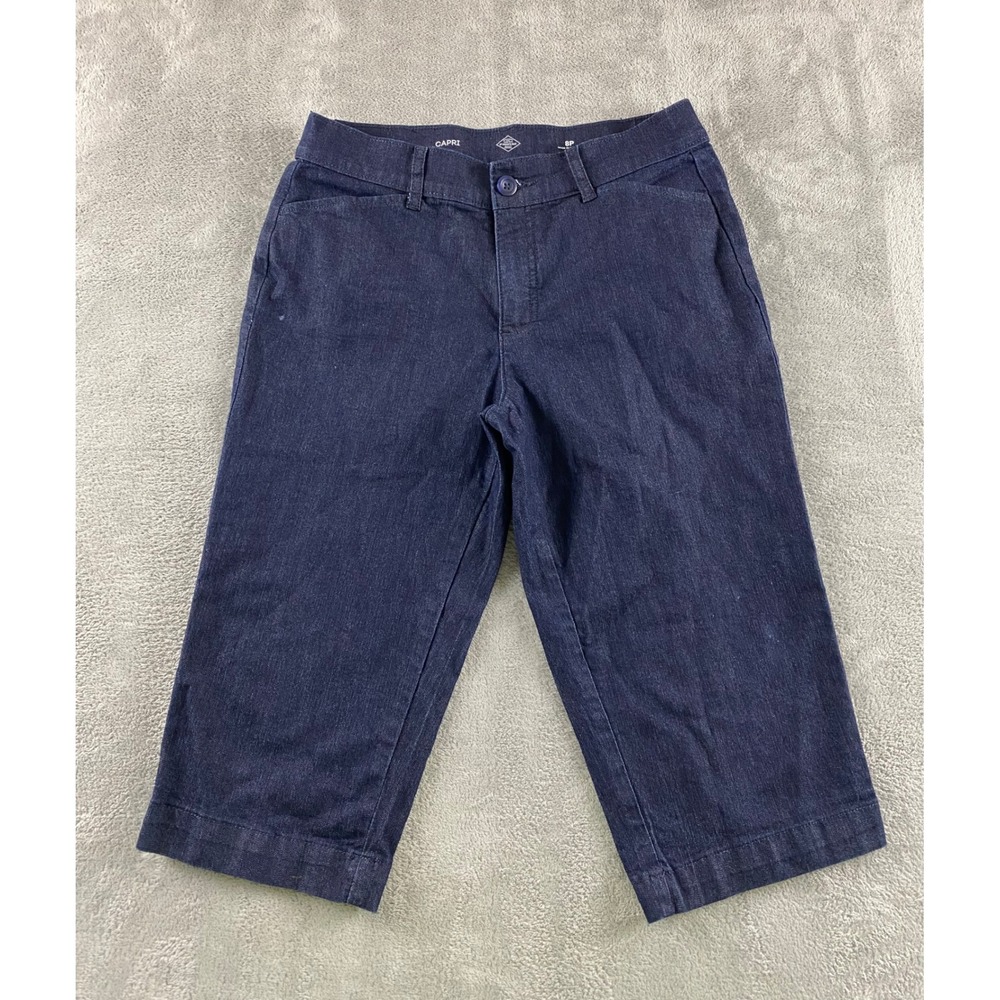 St. Johns Bay Womens 8P Dark Wash Denim Capri Pants Mid Rise Straight Leg Blue